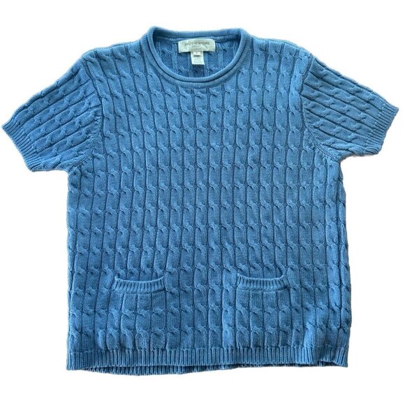 Jones New York Women’s Large Rolled Neck Cable Knit Short Sleeve‎ Pocket Sweater - Picture 1 of 4